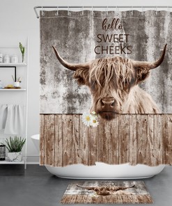 Rustic Highland Cow Shower Curtain for Farmhouse Bathroom Decor