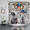 Rustic Wood Barn Patriotic Shower Curtain, Highland Cow Bathroom Decor