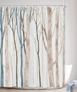 Rustic Wood Shower Curtain - Artistic Abstract Birch Forest Bathroom Decor