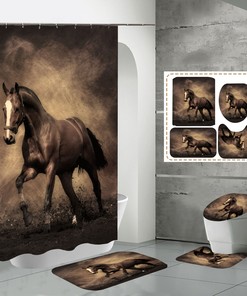 Sand and Surf - 3D Horse Yellow Print Shower Curtain for Bathroom Decor