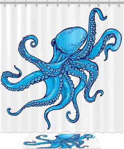 Sea Blue Octopus Waterproof Shower Curtain for Bathroom Decoration