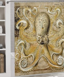 Sea Life Octopus Fabric Bathroom Shower Curtain - Hotel Bath Tub Coastal Curtains