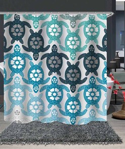 Sea Ocean Beach Creature Shower Curtain with Blue Turtles - Bathroom Decor
