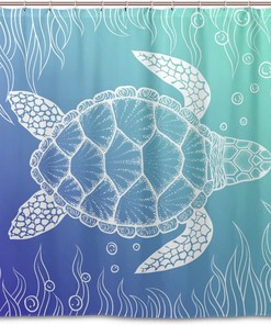 Sea Turtle Gradient Color Waterproof Bathroom Shower Curtain Home Decor