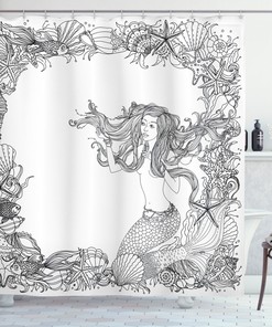 Seashells Mermaid Myth Ancient Print Shower Curtain - Nautical Bathroom Decor