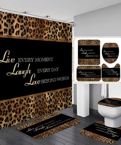 Sexy Leopard Print Shower Curtain with Inspirational Quotes for African Wildlife Bathroom Decor