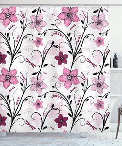 Shabby Chic Florets Dragonfly Shower Curtain for Cozy Bathroom