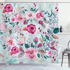Shabby Floral Shower Curtain with Spring Flowers in Mint Pink for Bathroom Decor