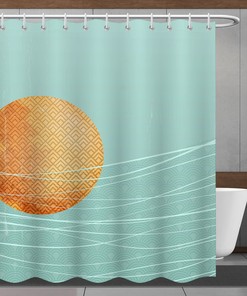 Shower Curtain with Modern Minimalistic Style and Blue Sun Line Design, Perfect for Bathtub Decor - Bathroom Curtain