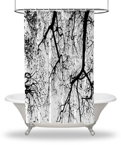 Silhouette of Tree Artistic Print on Waterproof Button Hole Shower Drapes for your Bathtub