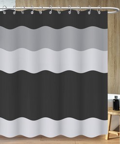 Simple Black and White Shower Curtain with Modern Lines, Minimalist Bathroom Decor - Bathroom Curtain