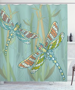 Sketch Figures Dragonfly Shower Curtain for Artistic Bathroom Decor