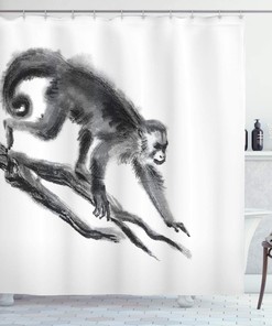 Sketchy Monkey Shower Curtain, Exotic Creature in Jungle Hand Drawn Illustration- Bathroom Decor