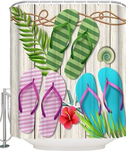 Slippers Palm Leaves Seashell Shower Curtain - Home Decor Bathroom Curtain