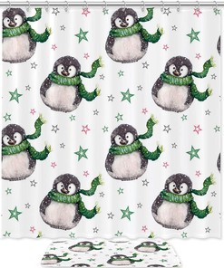 Snowy Penguins Waterproof Bathroom Curtain