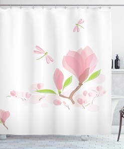 Soft Magnolia Dragonfly Shower Curtain for Subtle Bathroom Decor
