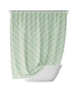 Soft Striped Green Abstract Lines Shower Curtain for Minimalist Bathroom Decor