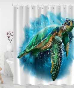 Soothing Sea Turtles - 3D Ocean Sea Turtle Shower Curtain - Waterproof Modern Fabric Basic Shower Curtain for Bathroom Decor
