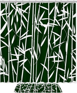 Sophisticated Bamboo Leaves Waterproof Bathroom Curtain Standard