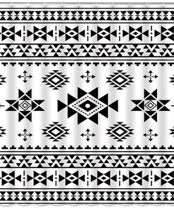 Southwest Retro Aztec Geometric Shower Curtain, Native American Navajo Vintage Bathroom Decor