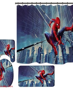 Spiderman Bathroom Shower Curtain with Foot Mat