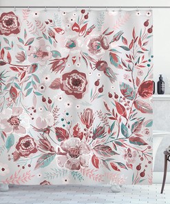 Spring Season Shower Curtain with Shabby Flowers in Seafoam Mauve for Home Decor