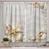 Starfish Kitchen Curtains, Seashells and Aquatic Wildlife Window Drapes for Cafe Decor, White Coral Fabric, 55 x 39