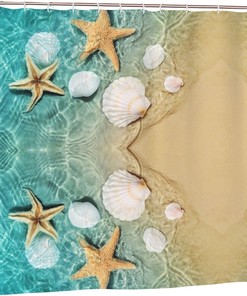 Starfish and Seashell Pattern Shower Curtain - Home Decor Bathroom Curtain