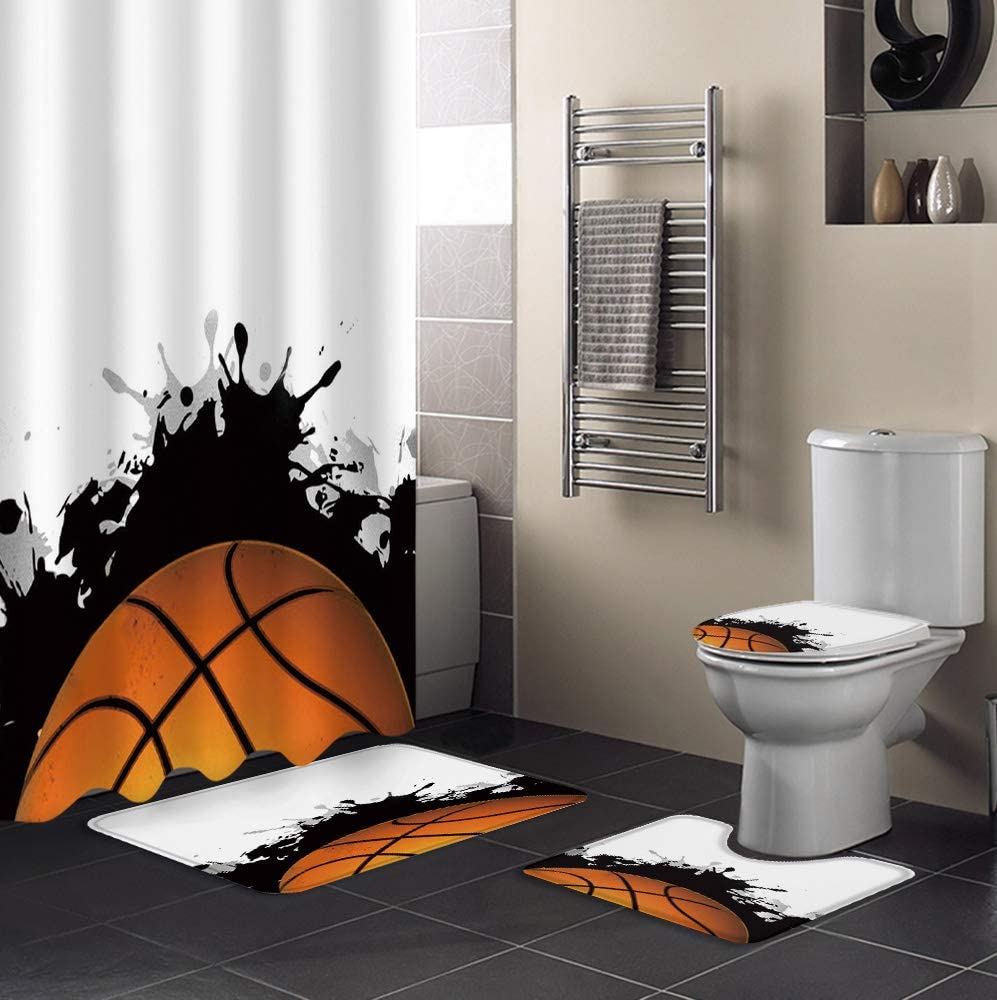 Stylish Hand Painting Basketball Print Shower Curtain for Bathroom Decor