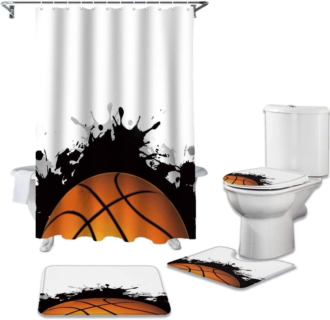 Stylish Hand Painting Basketball Print Shower Curtain for Bathroom Decor - Image 2