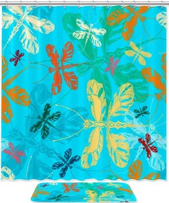 Summer Dragonflies Blue Sky Fabric Shower Curtain for Bathroom Decor