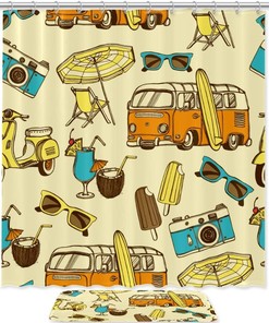 Summer Hawaii Fabric Bathroom Shower Curtain - Durable Waterproof Bath Curtains