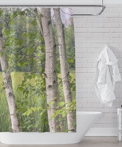 Summer Marsh Birch Tree Shower Curtain for New England Nature-Inspired Bathroom Decor