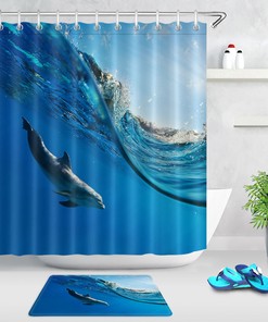 Summer Ocean Sea Wave Dolphin Waterproof Fabric Shower Curtain for Creative Bathroom Decor