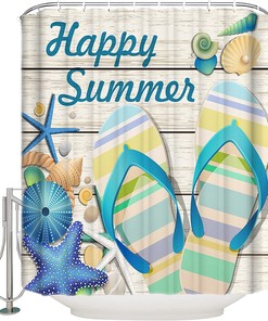 Summer Seashell Starfish Urchin Shower Curtain - Home Decor Bathroom Curtain