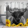 Sunflower Bull Shower Curtain, Highland Cow Farmhouse Bathroom Decor