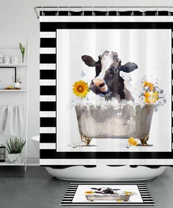 Sunflower Cow Farmhouse Shower Curtain for Rustic Bathroom Decor