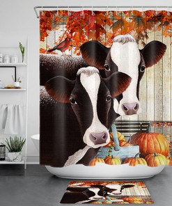 Sunflower Farm Animal Shower Curtain with Pig and Cock for Whimsical Bathroom Decor