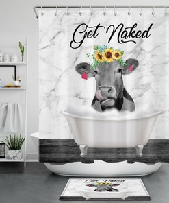 Sunflower Farm Cow Shower Curtain for Rustic Bathroom Decor - Farmhouse Theme