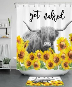Sunflower Get Naked Highland Cow Shower Curtain for a Fun and Playful Bathroom