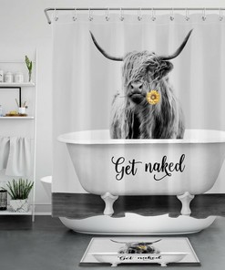 Sunflower Highland Cow Shower Curtain for Rustic Bathroom Decor