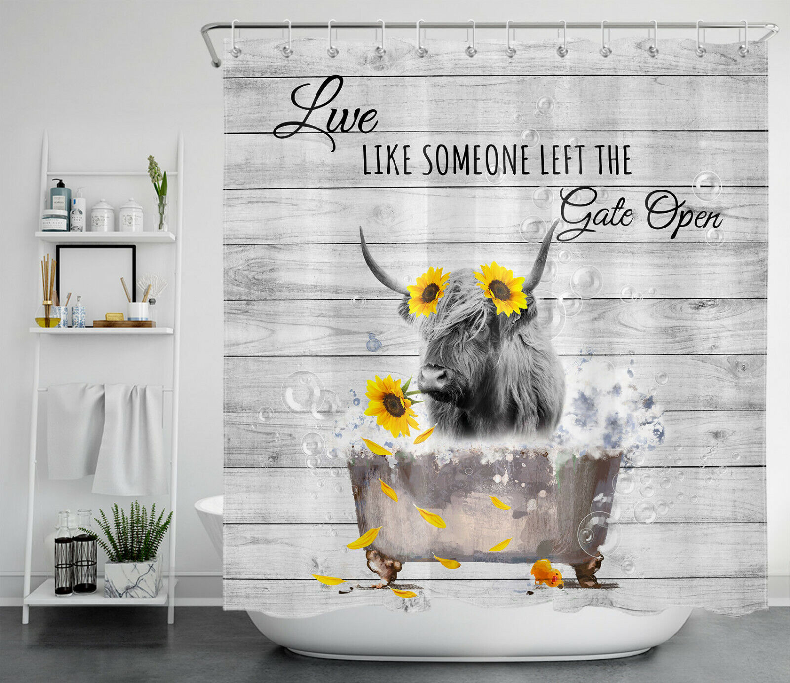 Sunflower Highland Cow Shower Curtain for a Warm and Sunny Bathroom - Image 2