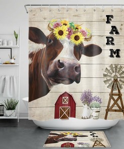 Sunflower Modern Farmhouse Funny Cow Shower Curtain for Bathroom Accessory and Home Decor