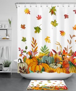 Sunflowers and Pumpkins Fall Nature Plant Floral Shower Curtain for Your Rustic Bathroom Decor