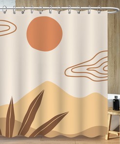 Sunset Clouds Mountains Shower Curtain, Minimalist Bohemia Art, Bathroom Decor
