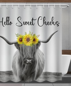 Sweet Cheeks Highland Cow Shower Curtain, Modern Bathroom Decor