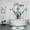 Teal Daisy Flower Get Naked Shower Curtain, Highland Cow Bathroom Accessory