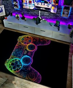 Teen Boys' Gaming Rugs, Game Controller Area Rugs for Game Room or Bedroom, Shufflezone Gaming Carpet