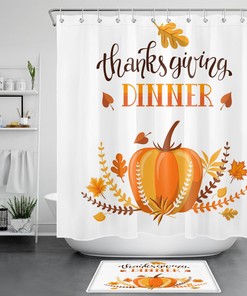 Thanksgiving Plant Leaf and Pumpkins Fall Shower Curtain for Your Bathroom Decor