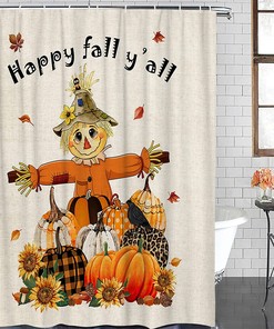 Thanksgiving Pumpkin and Sunflower Happy Fall Y'all Shower Curtain for Your Bathroom
